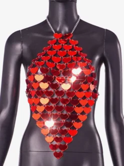 Haut de club en acrylique rouge en forme de cœur pour femme 2026