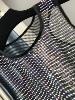 Haut de soirée sexy à col rond en résille sans manches en polyester