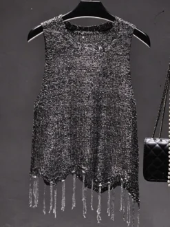 Haut de soirée unique à col rond et sequins sans manches