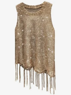 Haut de soirée unique à col rond et sequins sans manches