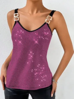 Hauts de soirée élégants à bretelles et sequins au col sans manches