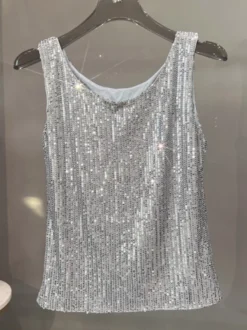 Hauts de soirée sexy à bretelles et sequins au col sans manches