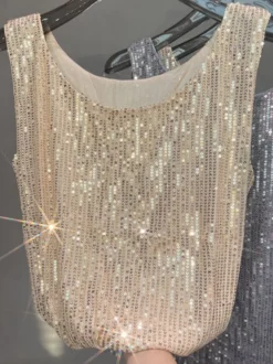Hauts de soirée sexy à bretelles et sequins au col sans manches