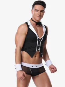 Hommes Sexy Costume Halloween Adulte Pantalon Top Cravate Tenu de Club Lingerie