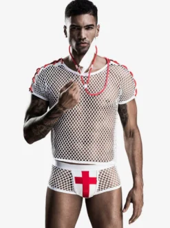 Hommes Sexy Costume Halloween Adulte Haut Pantalon Costume de Club infirmier