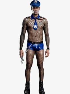 Hommes Sexy Costume Halloween Adulte Combinaison Cravate Chapeau Pantalon Costume de Club Police