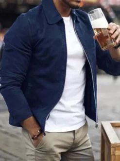 Hommes Vestes Chic Vert Noir Élégant Col Rabattu Manches Longues Polyester Coupe Régulière Pardessus