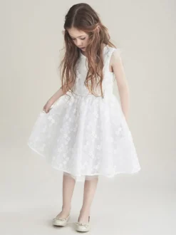 Ivoire manches courtes dentelle mariage doux fleur fille robe enfants robe de soirée