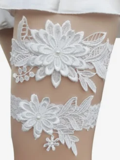 Jarretière Accessoires De Lingerie De Mariée De Fête En Dentelle Blanche Femmes
