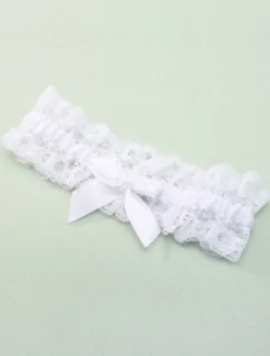 Jarretière de mariage en dentelle blanche avec noeud