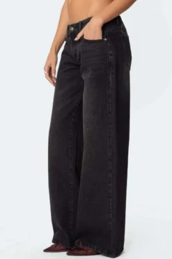 Jean baggy taille basse et jambes larges pour femme - Délavage moyen style vintage Y2K - Coupe ample - Streetwear décontracté été 2026