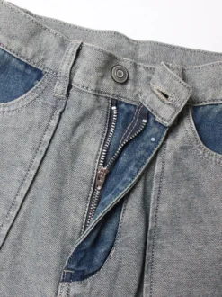 Jean femme élégant taille haute en denim bicolore