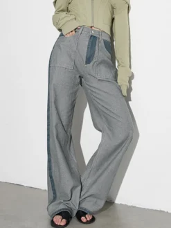 Jean femme élégant taille haute en denim bicolore