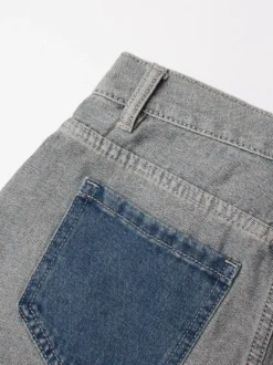 Jean femme élégant taille haute en denim bicolore