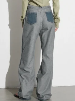 Jean femme élégant taille haute en denim bicolore