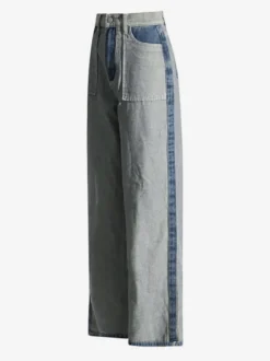 Jean femme élégant taille haute en denim bicolore