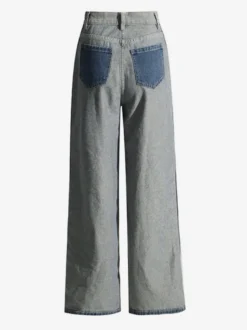 Jean femme élégant taille haute en denim bicolore