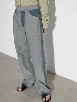 Jean femme élégant taille haute en denim bicolore