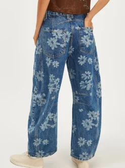 Jean fleuri à jambes larges pour femme - Pantalon en denim bohème à coupe en fer à cheval - Festival de musique de printemps 2026
