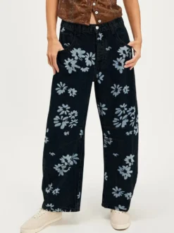 Jean fleuri à jambes larges pour femme - Pantalon en denim bohème à coupe en fer à cheval - Festival de musique de printemps 2026