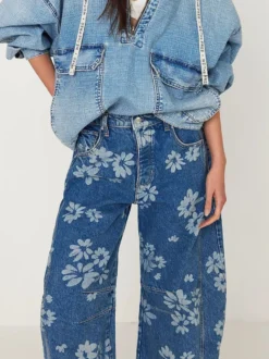 Jean fleuri à jambes larges pour femme - Pantalon en denim bohème à coupe en fer à cheval - Festival de musique de printemps 2026