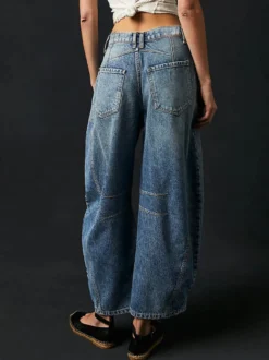 Jean Horseshoe Barrel pour femme - Pantalon en denim délavé ample à jambes larges et coutures incurvées - Streetwear printemps 2026