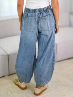 Jean Horseshoe Barrel Washed pour femme - Pantalon bouffant décontracté à taille nouée et coutures avant - Collection printemps streetwear 2026