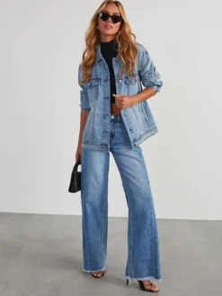 Jean large à coutures apparentes pour femme - Denim délavé à ourlet brut rétro - Collection streetwear décontractée printemps 2026