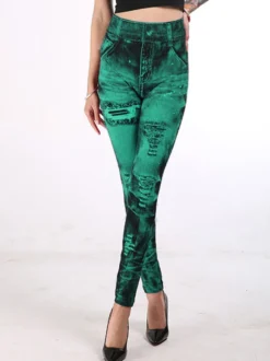 Jean Pantalons Déchirés Long Coupe Cintrée avec Poches Bicolores Pantalons Sexy