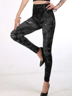 Jean Pantalons Déchirés Long Coupe Cintrée avec Poches Bicolores Pantalons Sexy