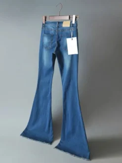 Jean Pantalons en Denim Bas Evasée à Zip avec Poches Unicolore