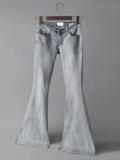 Jean Pantalons en Denim Bas Evasée à Zip avec Poches Unicolore