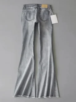 Jean Pantalons en Denim Bas Evasée à Zip avec Poches Unicolore