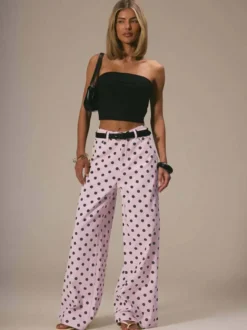 Jean à pois à jambes larges pour femme - Pantalon droit rétro non élastique - Streetwear chic printemps 2026