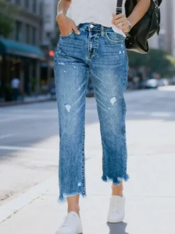 Jeans femme bas en denim délavé court jeans décontractés