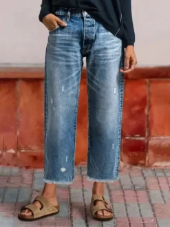 Jeans femme droite charmants en denim décontracté