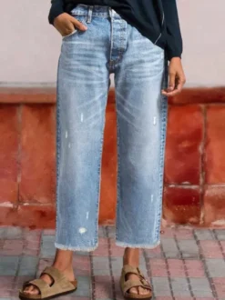 Jeans femme droite charmants en denim décontracté