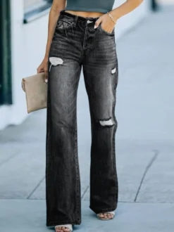Jeans Femme Jeans Décontractés En Coton Pantalon À Pattes D'éléphant
