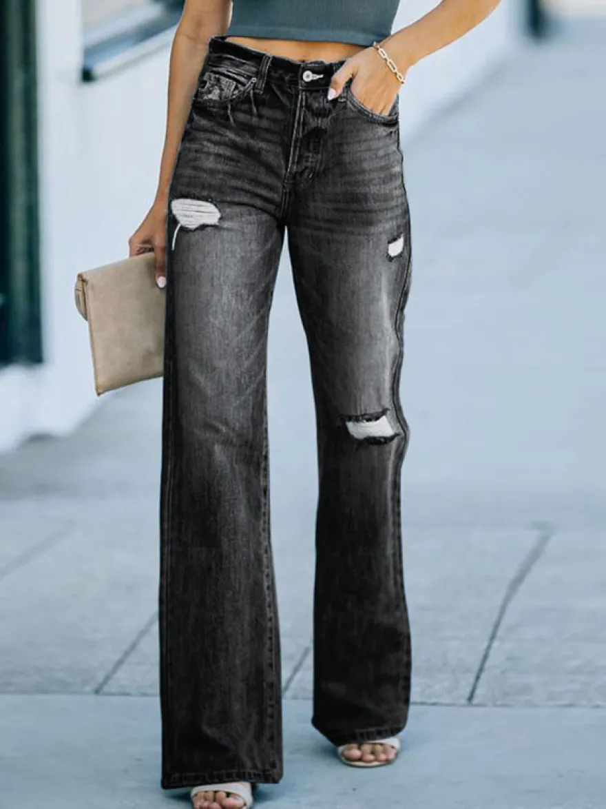 Jeans Femme Jeans Décontractés En Coton Pantalon À Pattes D'éléphant