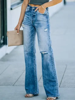 Jeans Femme Jeans Décontractés En Coton Pantalon À Pattes D'éléphant