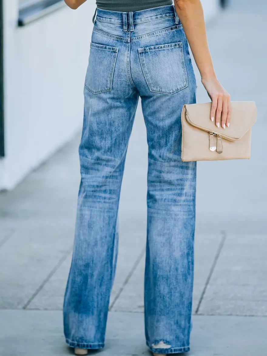 Jeans Femme Jeans Décontractés En Coton Pantalon À Pattes D'éléphant