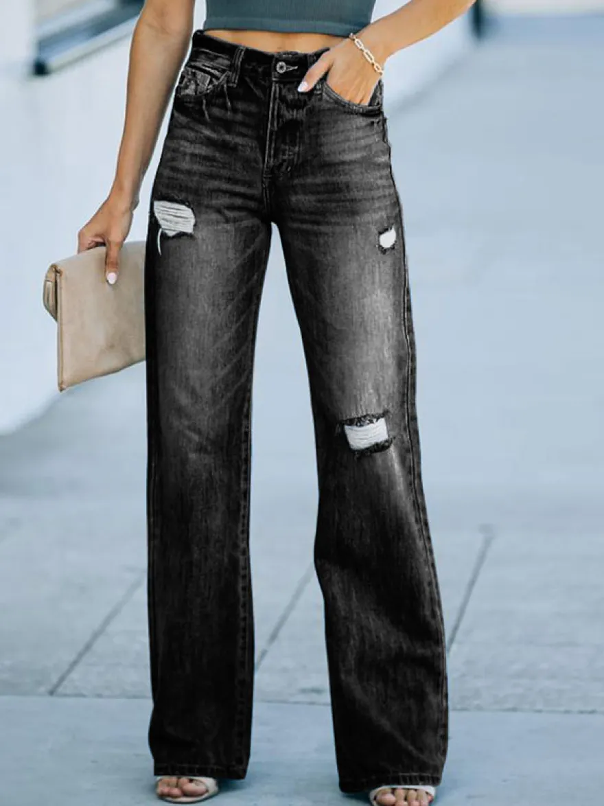 Jeans Femme Jeans Décontractés En Coton Pantalon À Pattes D'éléphant