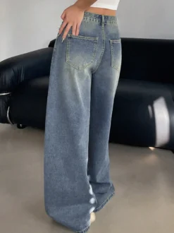 Jean skater baggy taille haute pour femme - Pantalon large effet usé - Streetwear printemps-été 2026