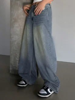 Jean skater baggy taille haute pour femme - Pantalon large effet usé - Streetwear printemps-été 2026