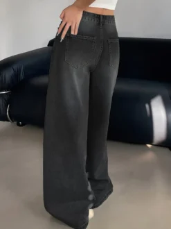 Jean skater baggy taille haute pour femme - Pantalon large effet usé - Streetwear printemps-été 2026