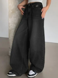 Jean skater baggy taille haute pour femme - Pantalon large effet usé - Streetwear printemps-été 2026