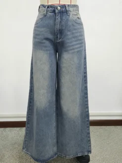 Jean skater baggy taille haute pour femme - Pantalon large effet usé - Streetwear printemps-été 2026