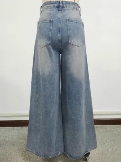 Jean skater baggy taille haute pour femme - Pantalon large effet usé - Streetwear printemps-été 2026