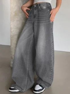 Jean skater baggy taille haute pour femme - Pantalon large effet usé - Streetwear printemps-été 2026
