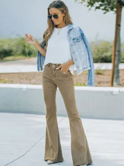 Jeans Pour Femme Mode Évasé Coton Pantalon À Pattes D'éléphant